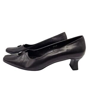 Van Eli Women's Dark Brown‎ Leather Square Toe Low Kitten Heel Pumps Size 7.5M